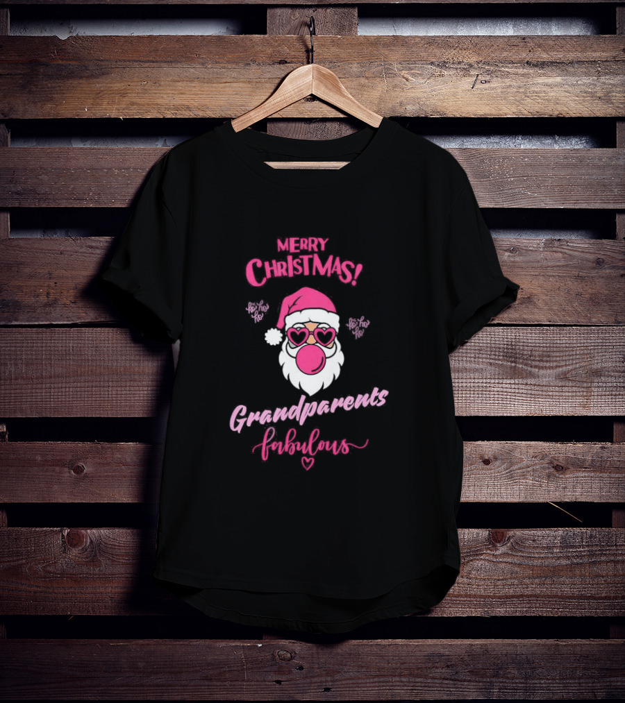 Merry Christmas Grandparents Fabulous Pink Santa Claus Heart Glasses T-Shirt
