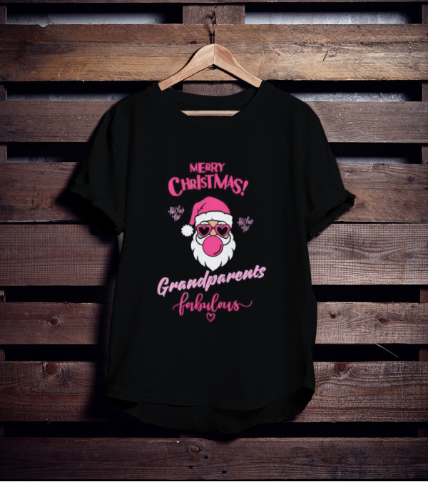 Merry Christmas Grandparents Fabulous Pink Santa Claus Heart Glasses T-Shirt