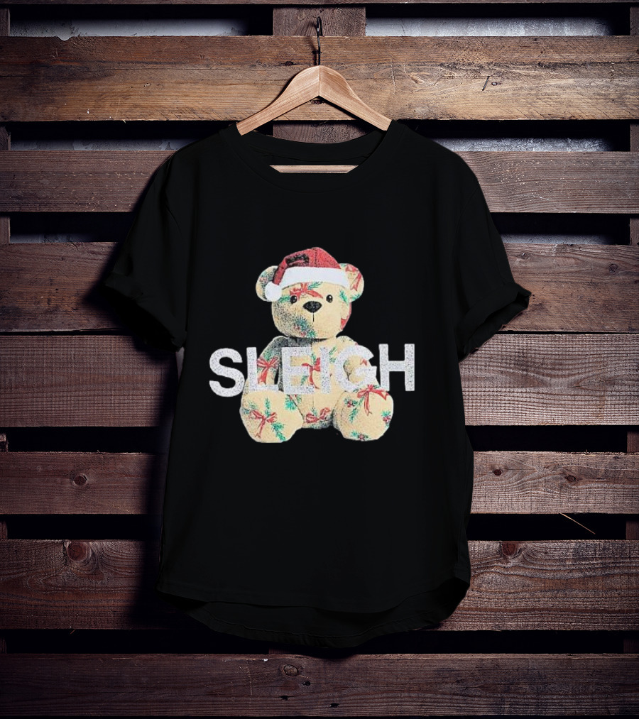 Mini Girls Black Christmas Bear Sleigh T-Shirt