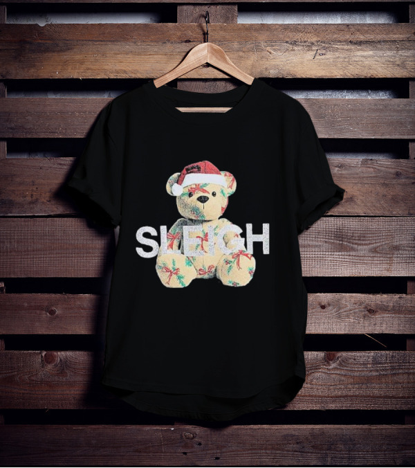 Mini Girls Black Christmas Bear Sleigh T-Shirt