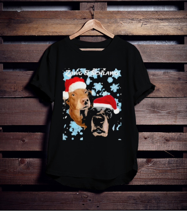 Zawg And Schlawg Christmas Dogs With Santa Hats And Snowflakes T-Shirt