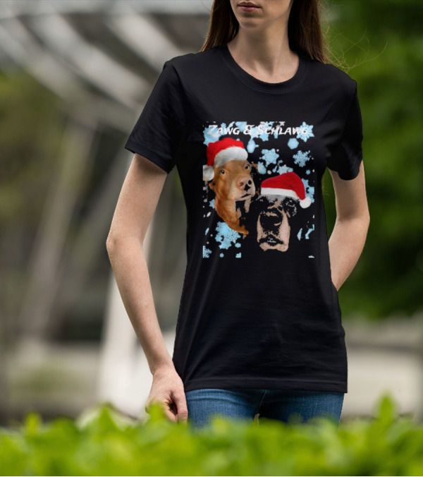 Zawg And Schlawg Christmas Dogs With Santa Hats And Snowflakes T-Shirt
