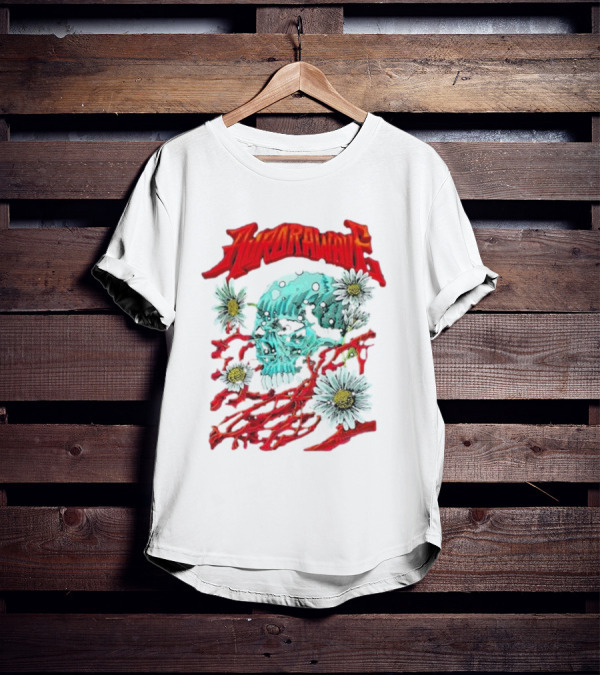 AuroraWave Skull Daisy Red Vines T-Shirt