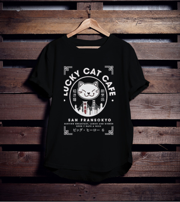Lucky Cat Cafe San Fransokyo Big Hero 6 Serving Breakfast Lunch Dinner 7 Days A Week T-Shirt