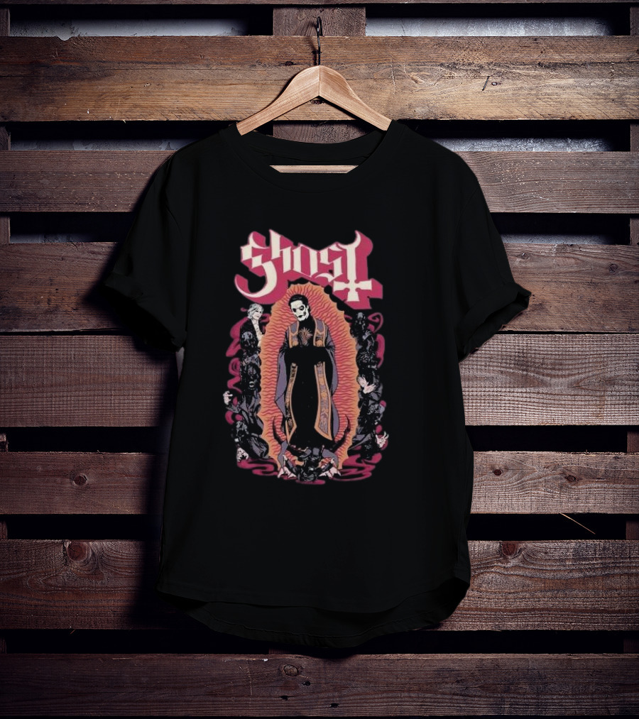 Ghost Ritual Skull Priest With Red Halo And Surrounding Figures T-Shirt