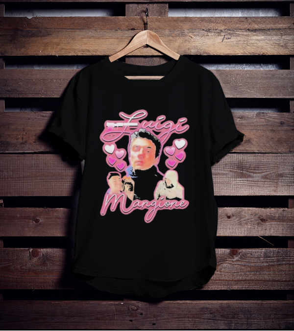 Luigi Mangione Pink Hearts And Portraits T-Shirt
