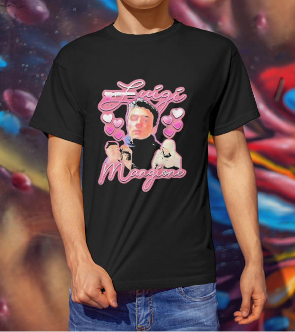 Luigi Mangione Pink Hearts And Portraits T-Shirt