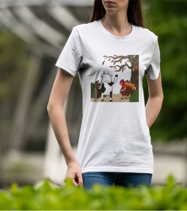 Leanbeefpatty Turkey Time Cow Under Autumn Tree T-Shirt