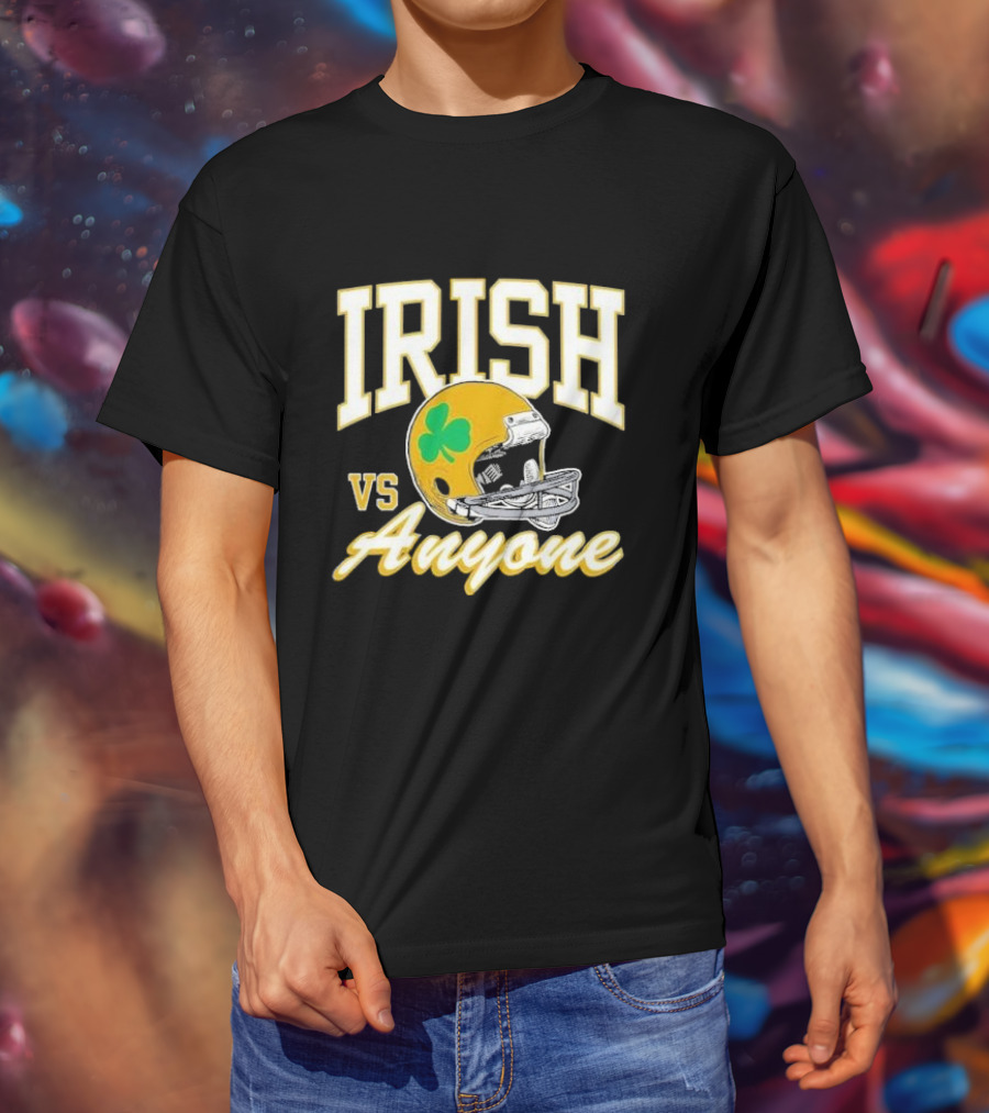 Irish Vs. Anyone Football Helmet With Shamrock T-Shirt