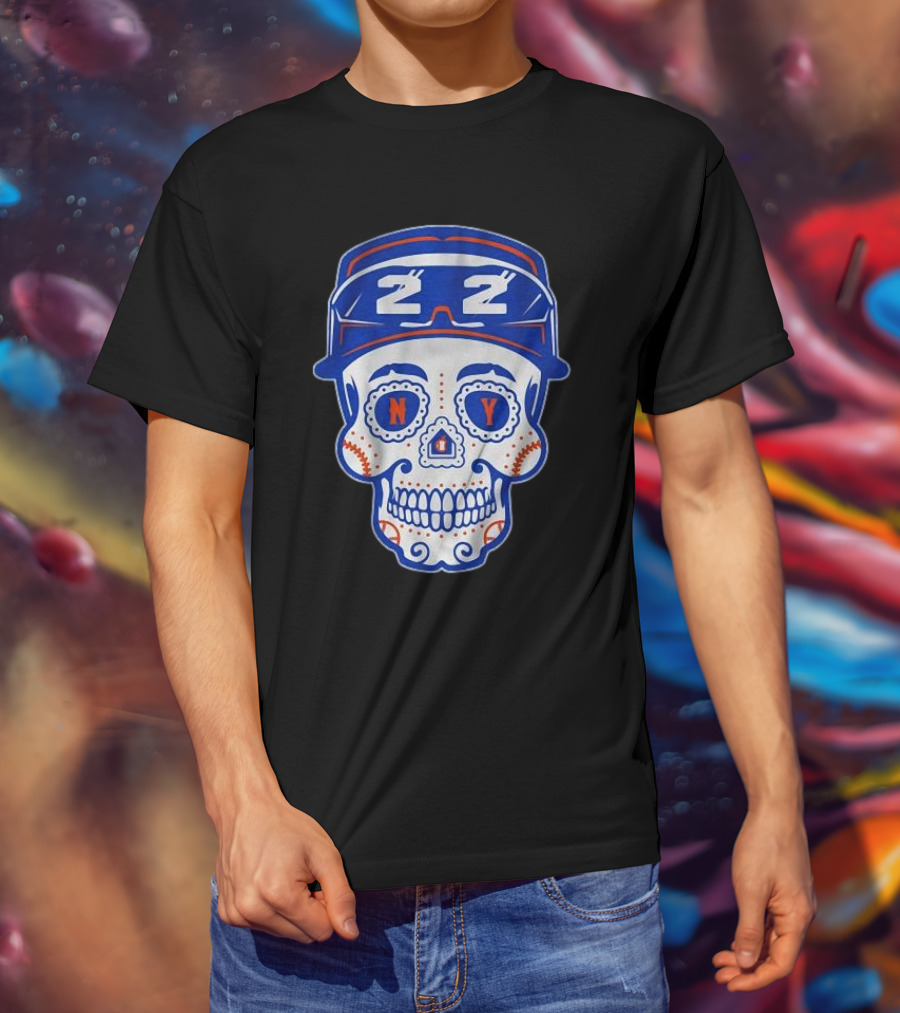 NY 22 Baseball Sugar Skull T-Shirt