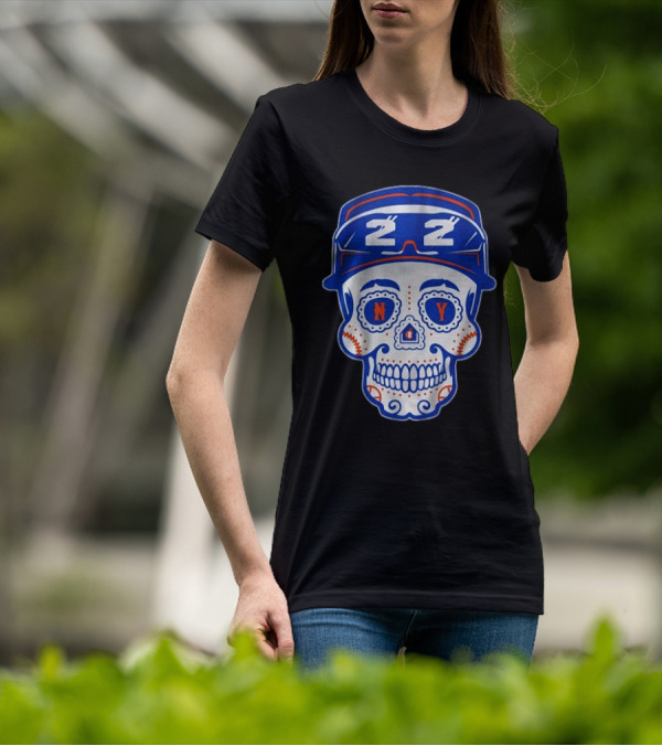 NY 22 Baseball Sugar Skull T-Shirt