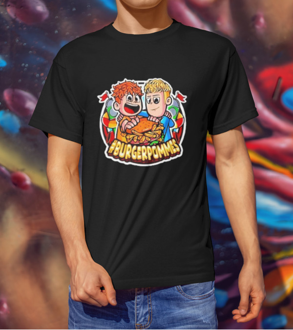 Burgerpommes Lukas Duo Eating Burger And Fries T-Shirt