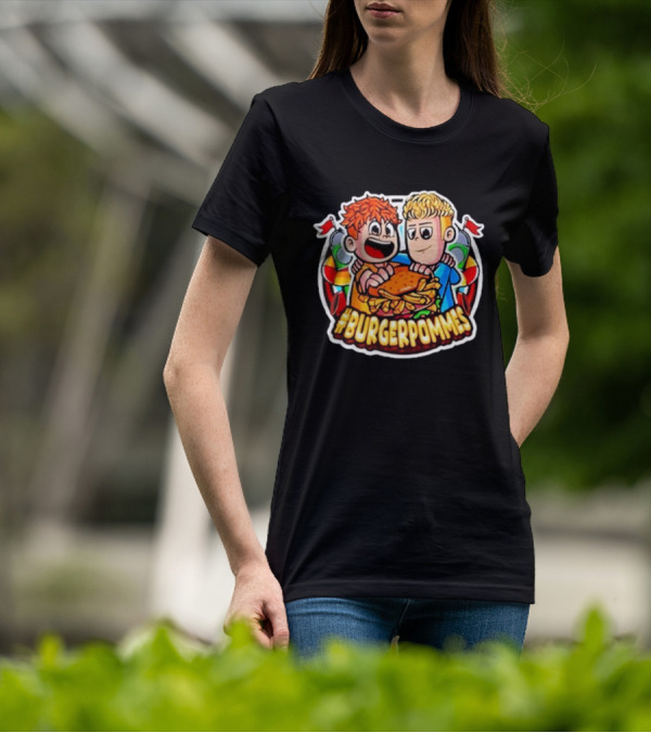 Burgerpommes Lukas Duo Eating Burger And Fries T-Shirt