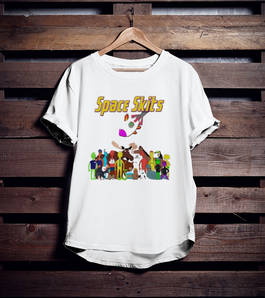 Space Skits Cartoon Characters And Whimsical Alien Crew T-Shirt