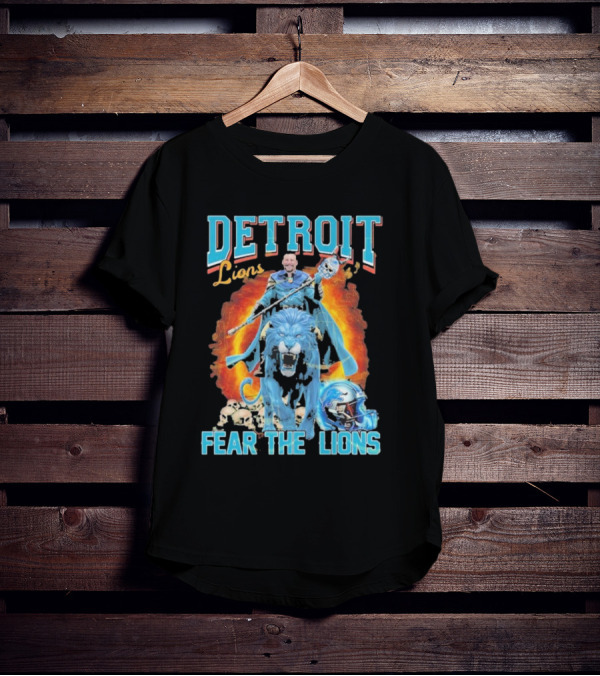 Detroit Lions Fear The Lions Blue Flame Warrior Helmets Skulls T-Shirt