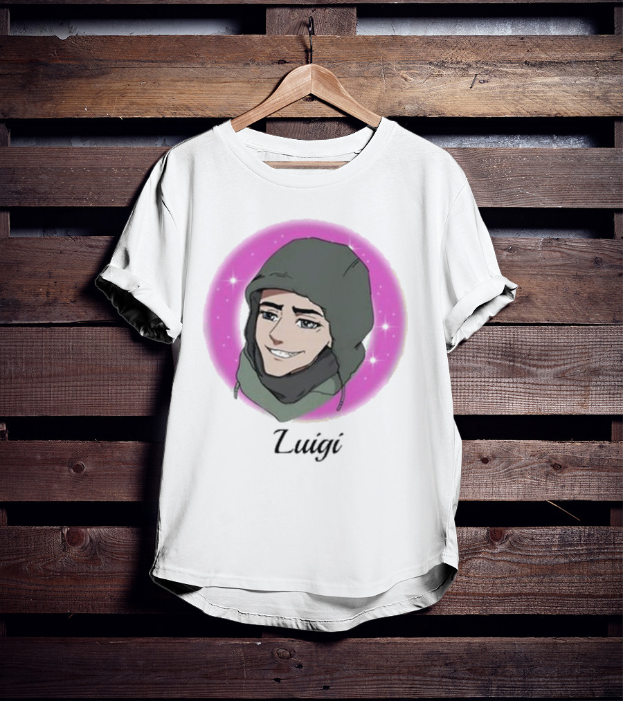 Luigi Anime Shooter Charm With Green Hood And Sparkling Pink Circle T-Shirt