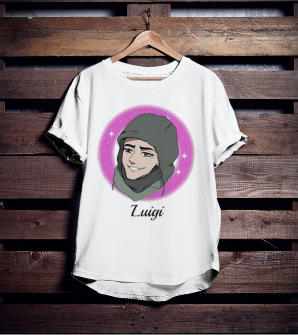 Luigi Anime Shooter Charm With Green Hood And Sparkling Pink Circle T-Shirt