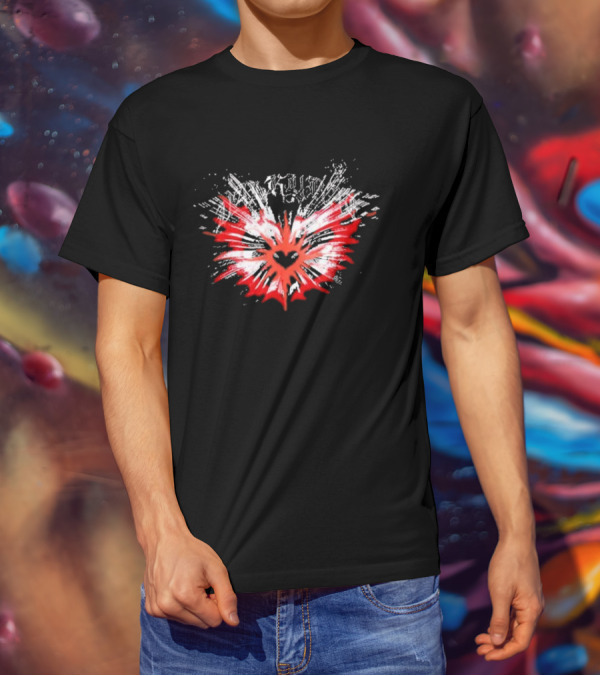 Valkyrae Heart Wings With Red And Black Radiant Burst T-Shirt