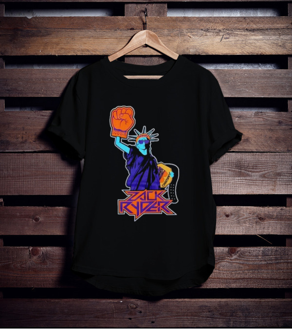 Zack Ryder Fashioned Liberty Holding Champion Belt Statue T-Shirt