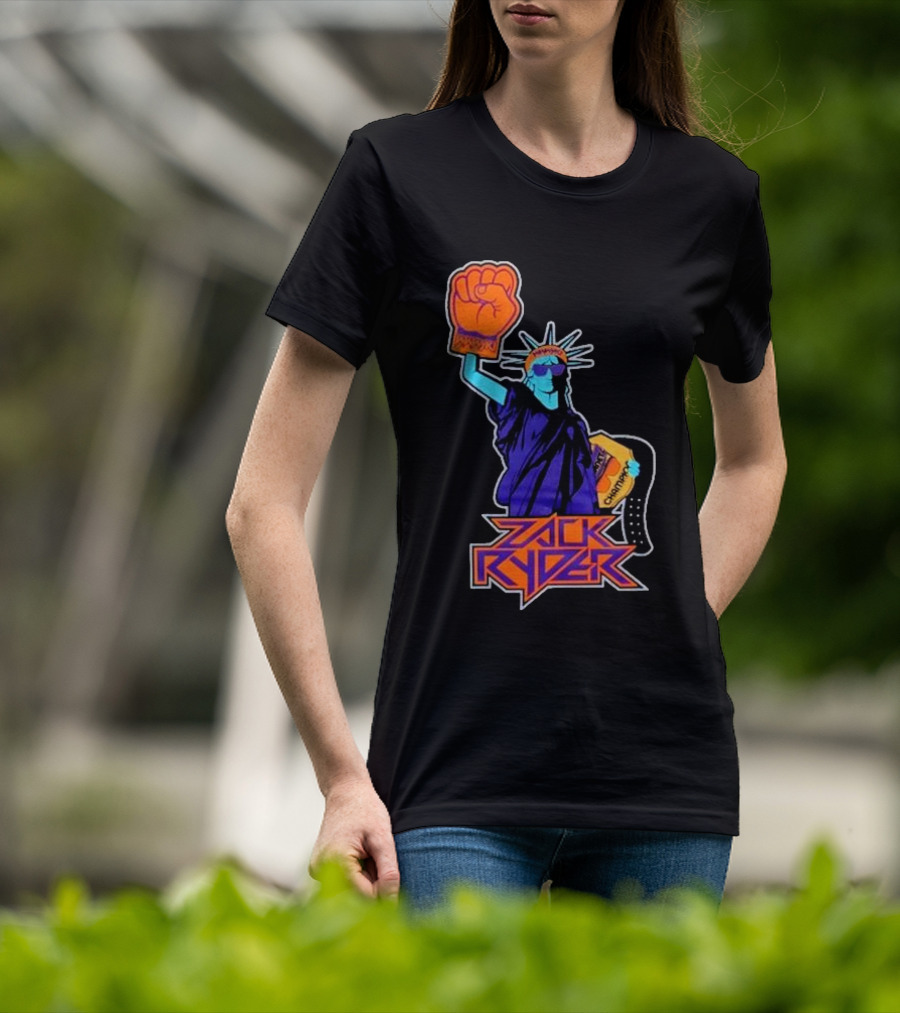 Zack Ryder Fashioned Liberty Holding Champion Belt Statue T-Shirt