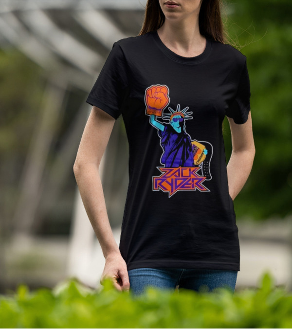Zack Ryder Fashioned Liberty Holding Champion Belt Statue T-Shirt