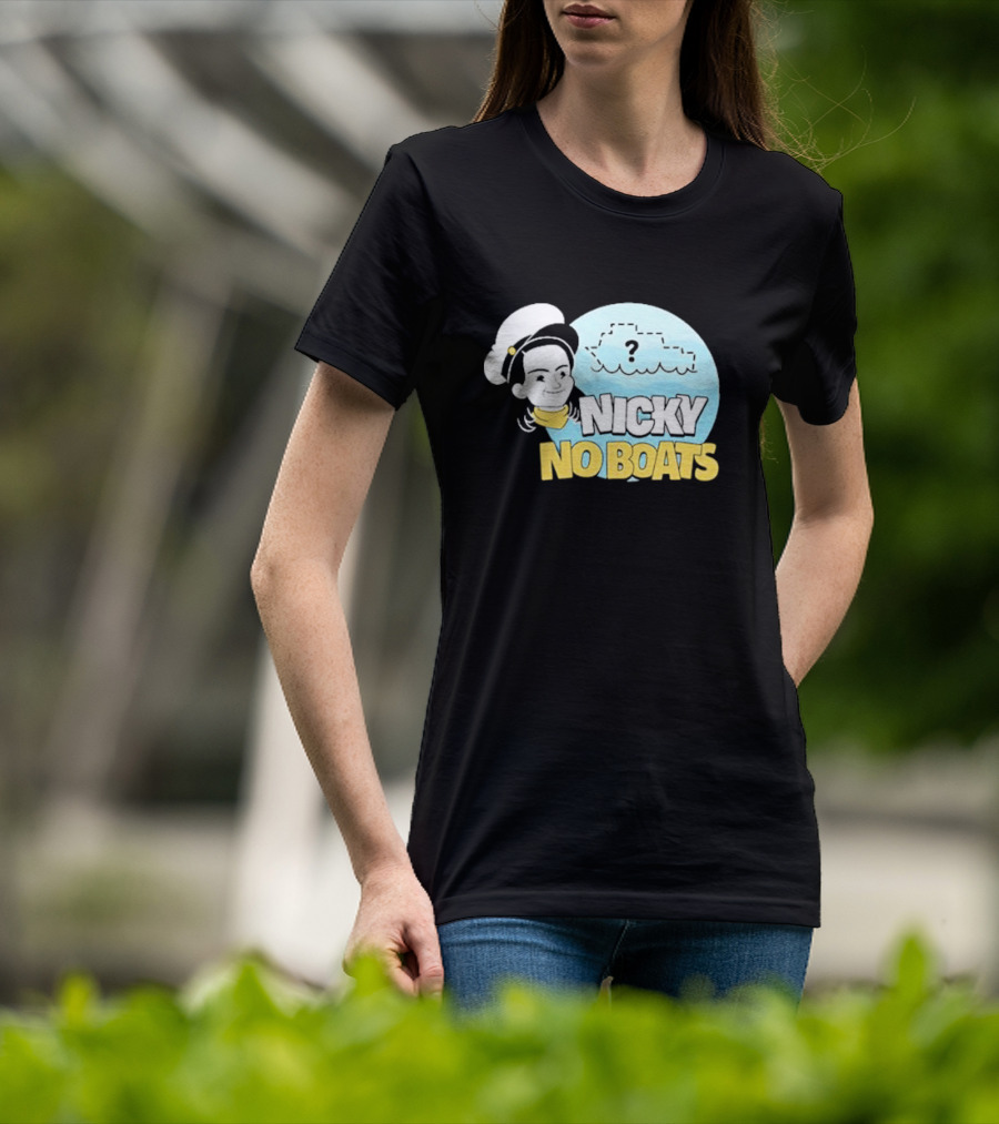 Nicky No Boats Captain's Hat Cartoon Question Mark T-Shirt