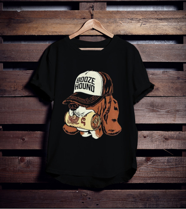 Booze Hound Dog Wearing Cap Holding Beer Can T-Shirt