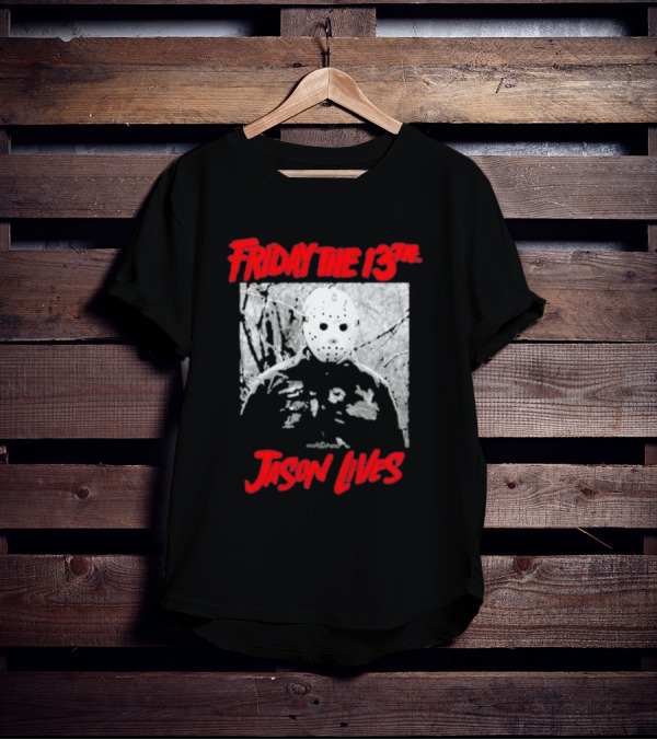 Friday The 13Th Jason Lives Masked Horror Icon Forest Scene T-Shirt