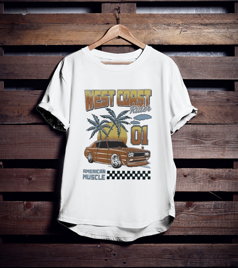 West Coast Rider American Muscle Classic Car 01 Palm Sunset T-Shirt