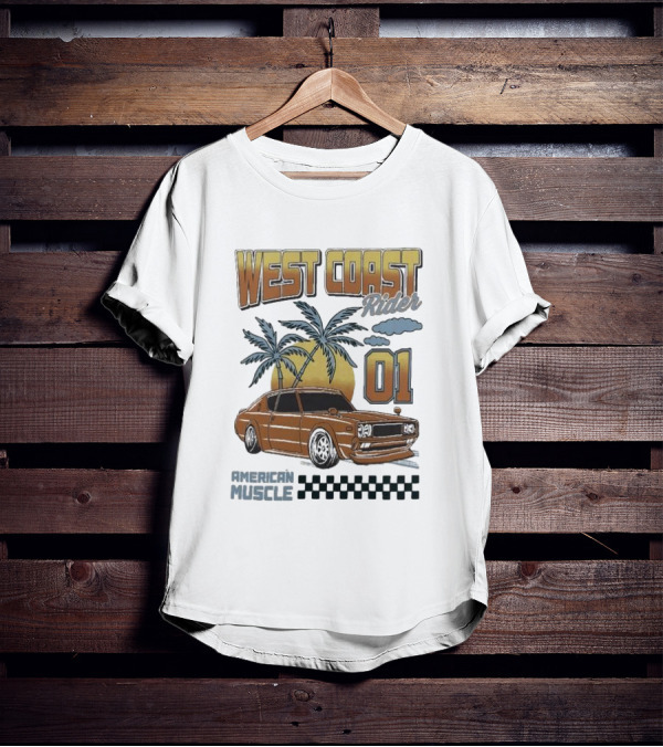 West Coast Rider American Muscle Classic Car 01 Palm Sunset T-Shirt