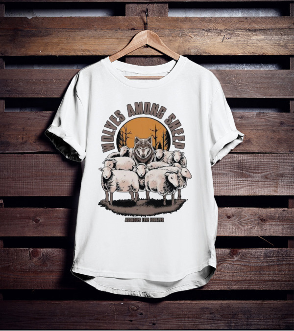 Wolves Among Sheep Assholes Live Forever Wolf And Sheep Circle T-Shirt