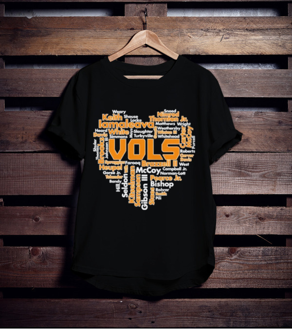 Tennessee Volunteers VOLS Heart Shaped Word Art Featuring Names T-Shirt