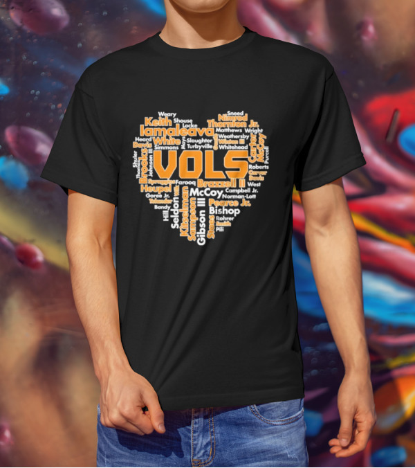 Tennessee Volunteers VOLS Heart Shaped Word Art Featuring Names T-Shirt
