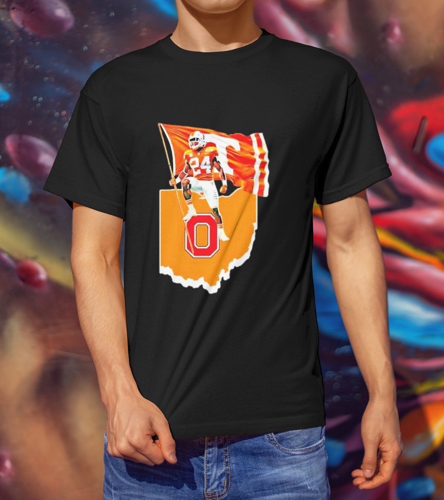 Vols Player With Tennessee Flag Over Ohio State T-Shirt
