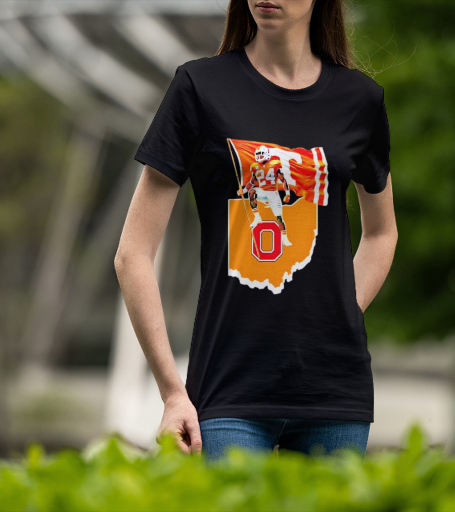 Vols Player With Tennessee Flag Over Ohio State T-Shirt