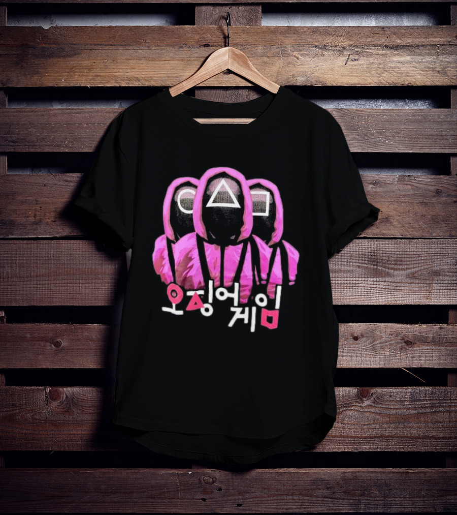 Squid Game Masked Guards Symbols Korean Text Netflix Series Promo T-Shirt
