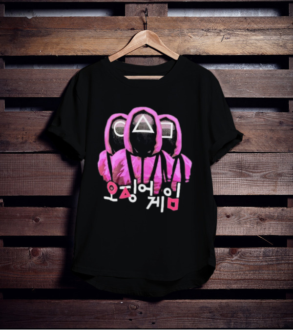 Squid Game Masked Guards Symbols Korean Text Netflix Series Promo T-Shirt