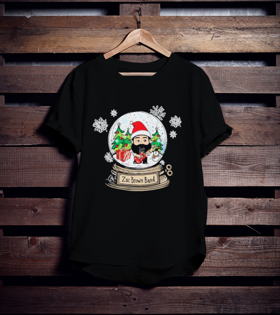 Zac Brown Band Festive Snow Globe With Santa And Christmas Trees T-Shirt