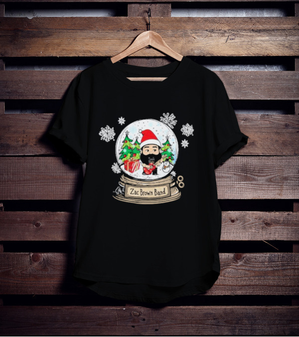 Zac Brown Band Festive Snow Globe With Santa And Christmas Trees T-Shirt