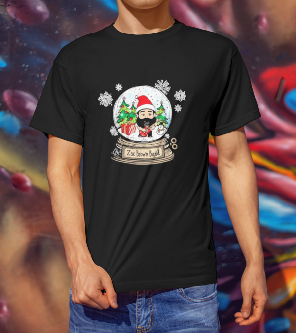 Zac Brown Band Festive Snow Globe With Santa And Christmas Trees T-Shirt