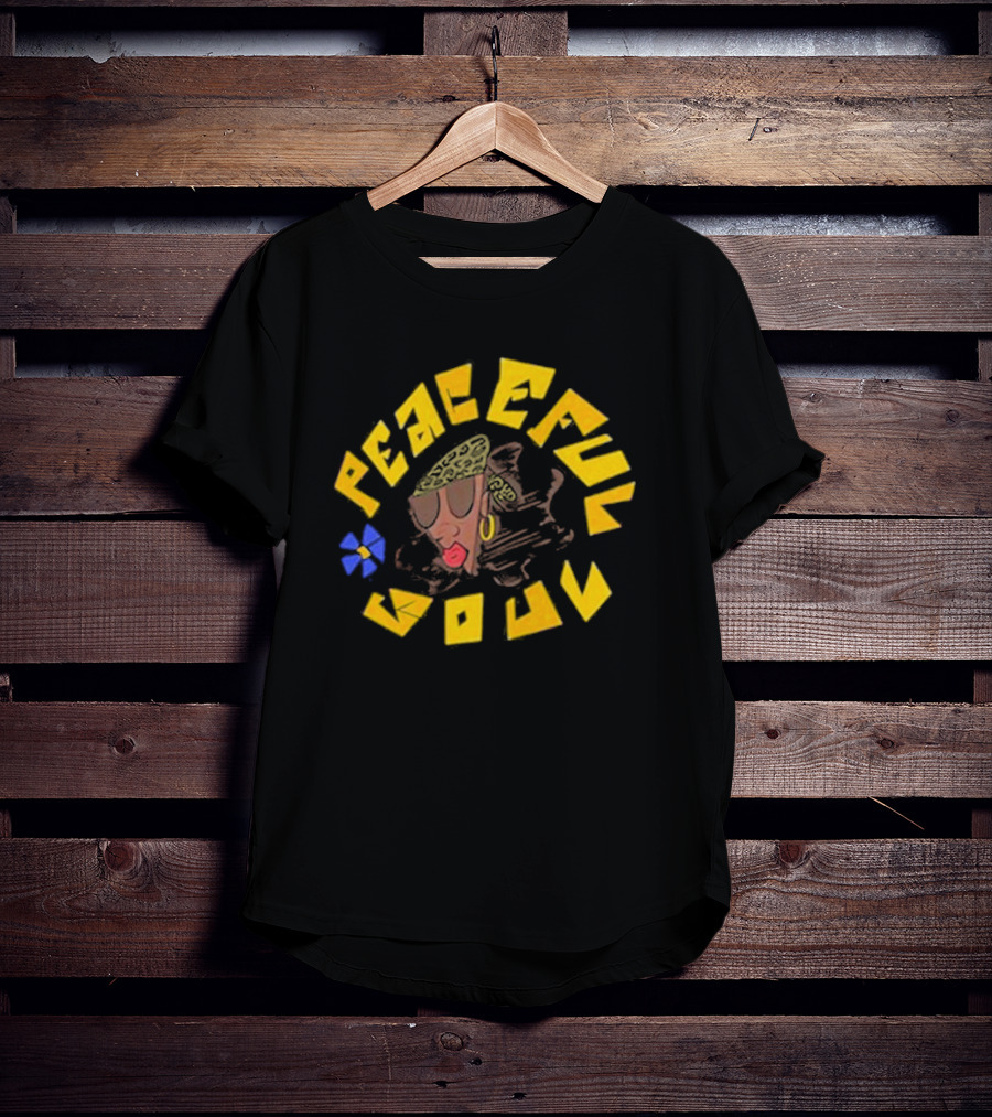 Whoisumi Peaceful Soul Retro 70s Vibe With Afro Hairstyle And Colorful Flower T-Shirt