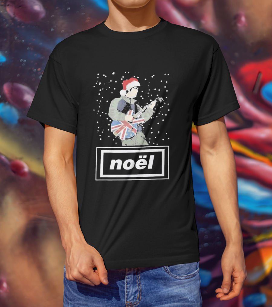 Oasis Noel Christmas Santa Guitar Union Jack T-Shirt