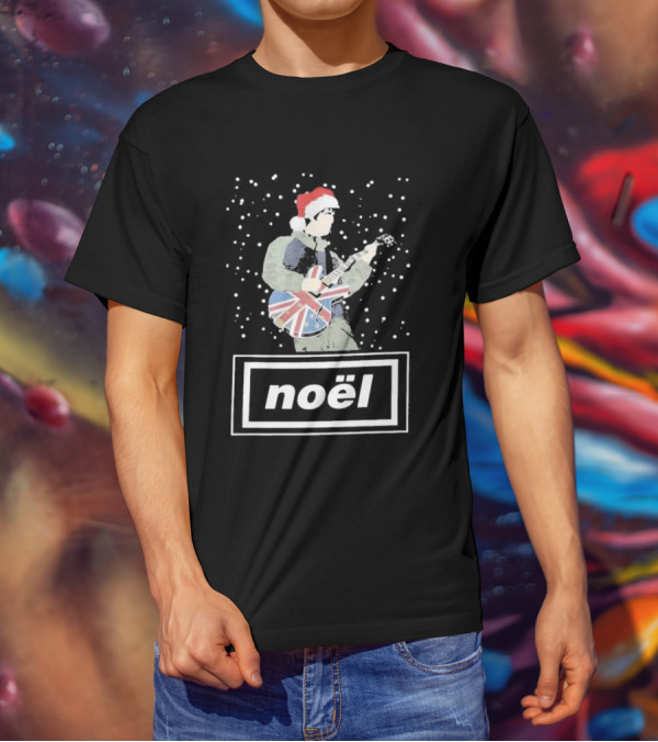 Oasis Noel Christmas Santa Guitar Union Jack T-Shirt