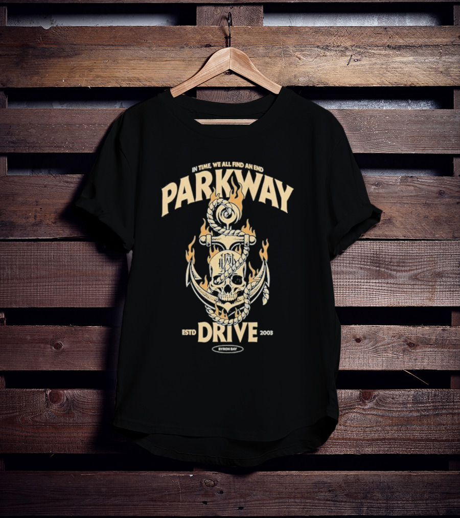 Parkway Drive In Time We All Find An End Skull Anchor Estd 2003 Byron Bay T-Shirt