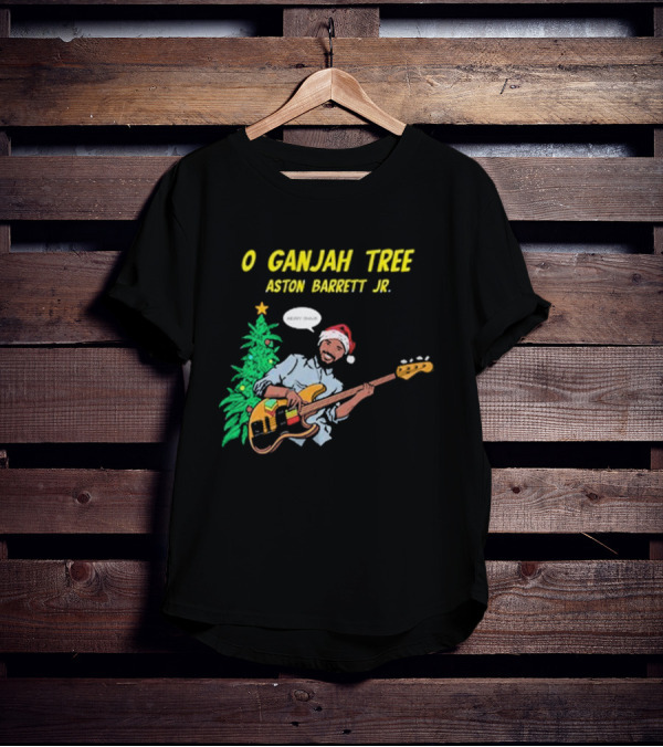 O Ganjah Tree Holiday Christmas Aston Barrett Jr Santa Hat Playing Guitar T-Shirt