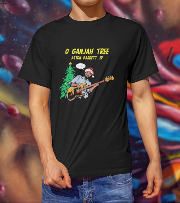 O Ganjah Tree Holiday Christmas Aston Barrett Jr Santa Hat Playing Guitar T-Shirt