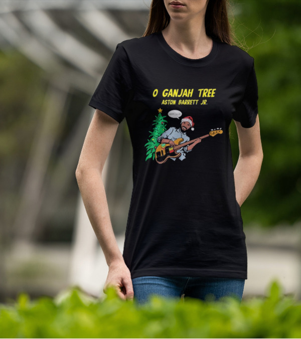 O Ganjah Tree Holiday Christmas Aston Barrett Jr Santa Hat Playing Guitar T-Shirt