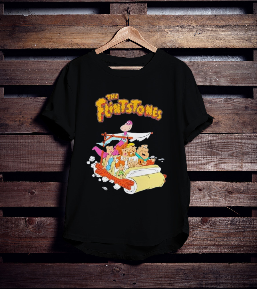 The Flintstones Family Adventure In Iconic Prehistoric Car T-Shirt
