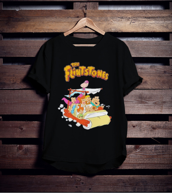 The Flintstones Family Adventure In Iconic Prehistoric Car T-Shirt