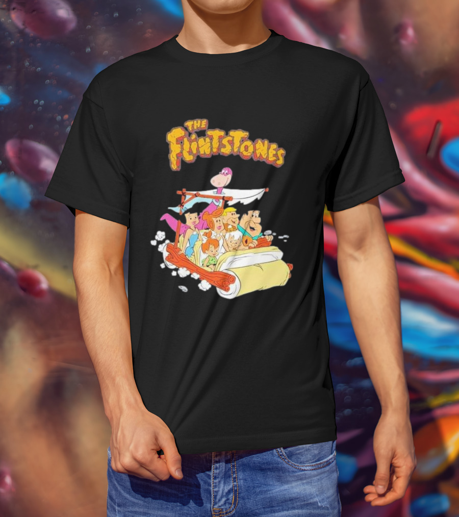 The Flintstones Family Adventure In Iconic Prehistoric Car T-Shirt